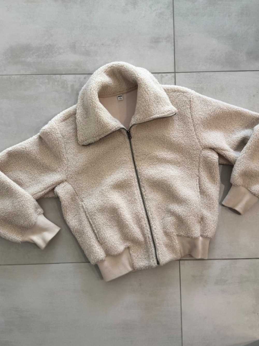 UNIQLO faux shearling jacket in neutral cream color